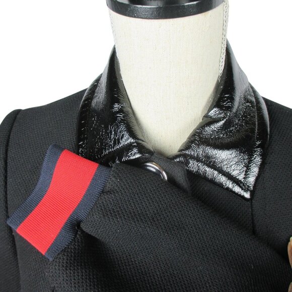 ASOS Skater Coat Size 0 Black with Patent Collar and Tipped Cuff Posh Modern - Picture 4 of 7